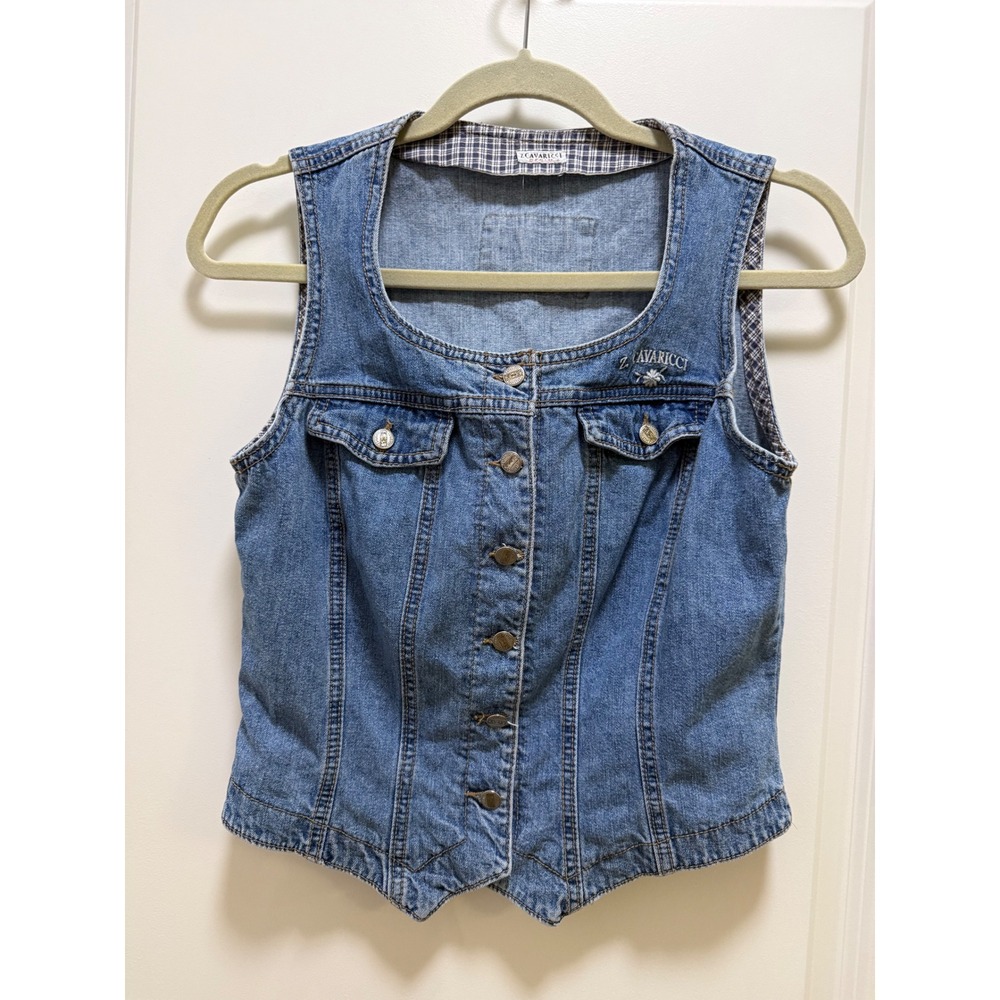 Z Cavaricci Vintage Denim Vest Medium Wash Blue Cotton Button Front Women Size M